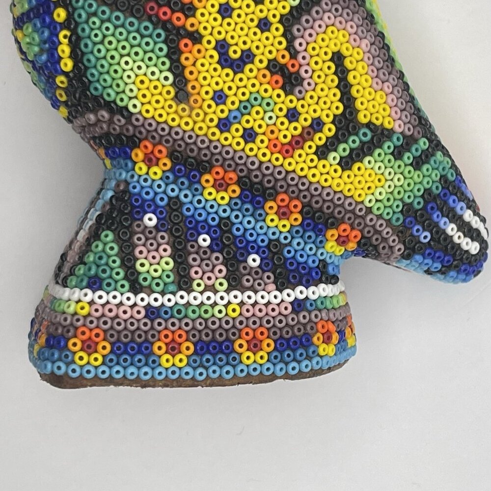Mexican Huichol Beaded Owl Figurine Handmade Folk Art Wixárika Bead Sculpture 6" - Picture 11 of 16